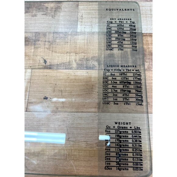 Glass Cutting Board With Measurement Equivalents Chart For Dry Liquid & Weight - Picture 2 of 2